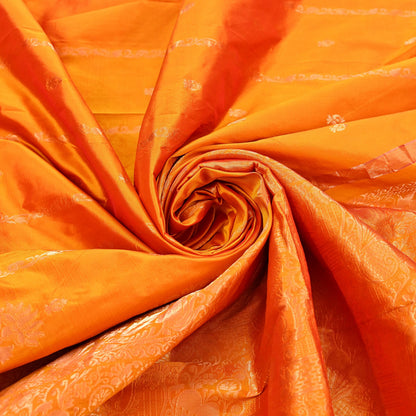 Indian Vintage Heavy Saffron Saree 100% Pure Silk Hand Woven Kanjeevaram Sari 6yd Ethnic Zari Premium Wedding Saree Fringes