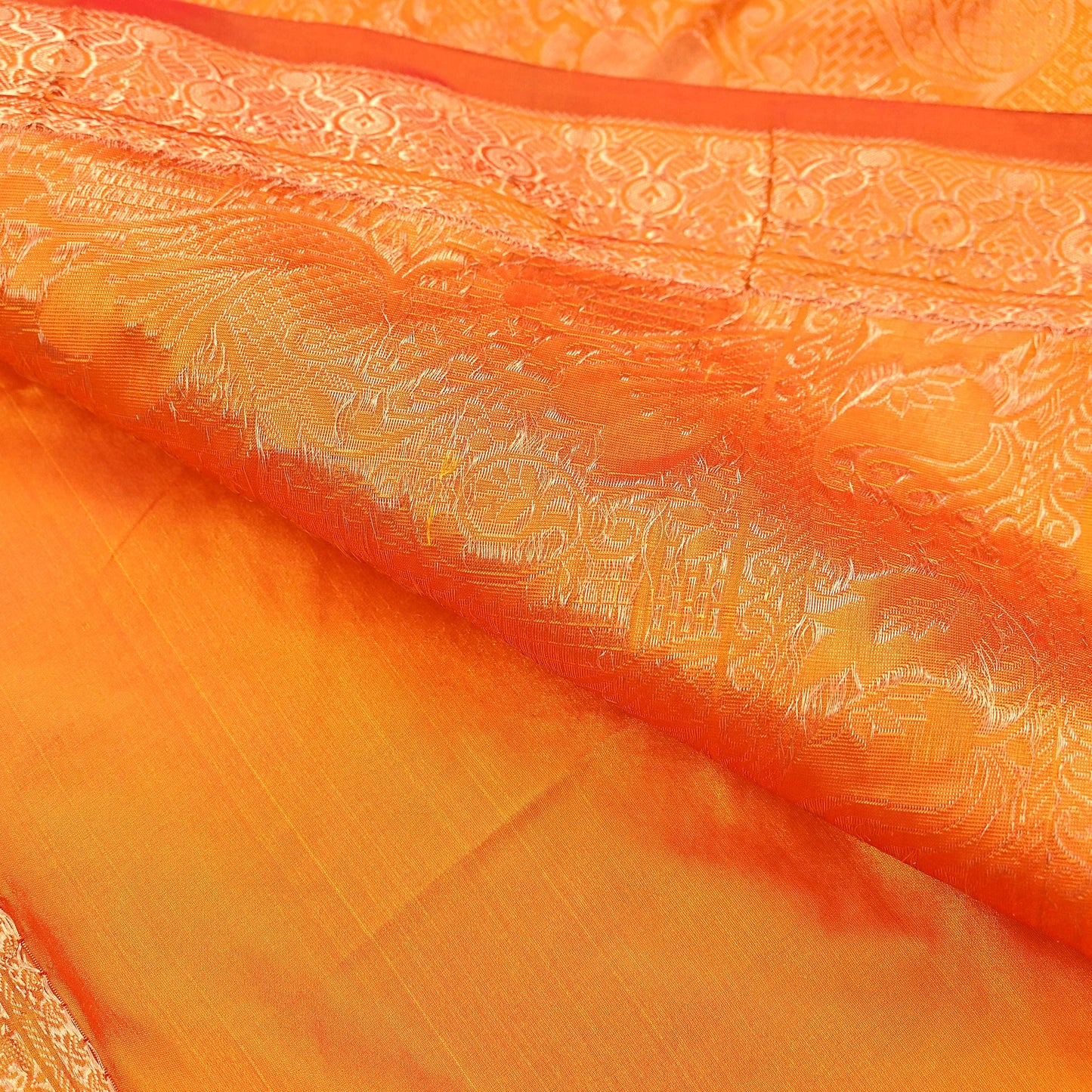 Indian Vintage Heavy Saffron Saree 100% Pure Silk Hand Woven Kanjeevaram Sari 6yd Ethnic Zari Premium Wedding Saree Fringes