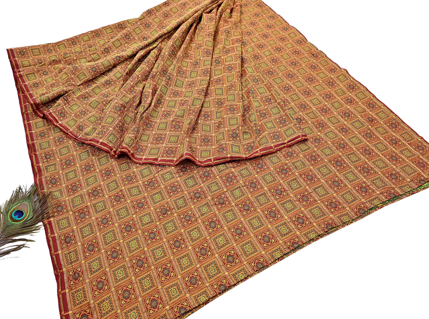 Indian Vintage Sari Maroon Heavy Wedding Pure Silk Hand Woven Gharchola Bandhani Sarees Zari 5Yd Craft Fabric Dress Making Crafting