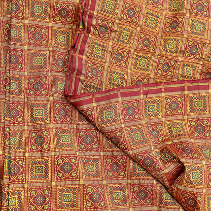 Indian Vintage Sari Maroon Heavy Wedding Pure Silk Hand Woven Gharchola Bandhani Sarees Zari 5Yd Craft Fabric Dress Making Crafting