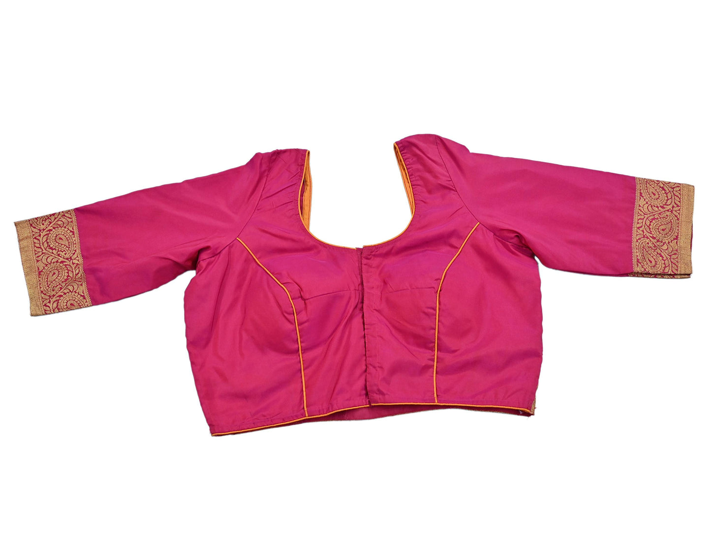 Indian Pre-owned Pink pure silk Hand woven Padded Blouse/Top/Crop L Size Party wear Bollywood