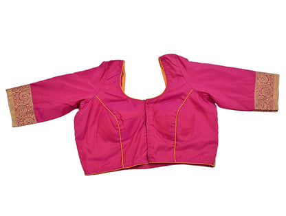 Indian Pre-owned Pink pure silk Hand woven Padded Blouse/Top/Crop L Size Party wear Bollywood