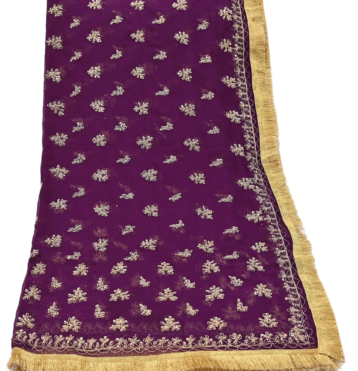 Indian Vintage Purple Dupatta Pure Georgette silk Long Stole Hand Embroidered Scarves Stole Veil Wrap Sequins Dabka/ Zardozi