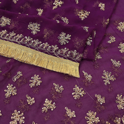 Indian Vintage Purple Dupatta Pure Georgette silk Long Stole Hand Embroidered Scarves Stole Veil Wrap Sequins Dabka/ Zardozi