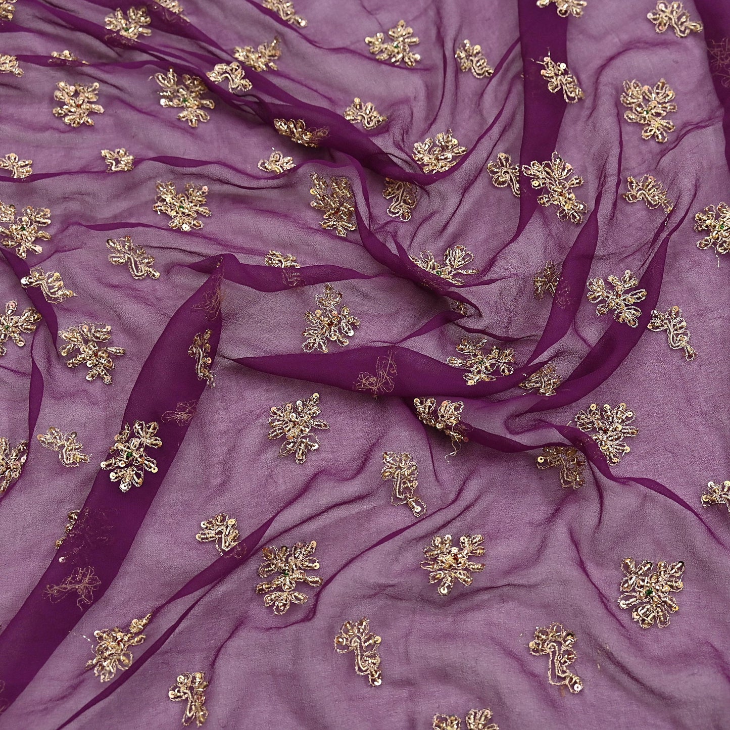Indian Vintage Purple Dupatta Pure Georgette silk Long Stole Hand Embroidered Scarves Stole Veil Wrap Sequins Dabka/ Zardozi