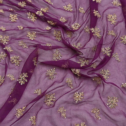 Indian Vintage Purple Dupatta Pure Georgette silk Long Stole Hand Embroidered Scarves Stole Veil Wrap Sequins Dabka/ Zardozi