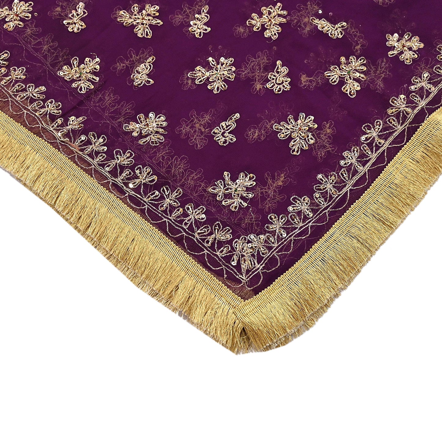 Indian Vintage Purple Dupatta Pure Georgette silk Long Stole Hand Embroidered Scarves Stole Veil Wrap Sequins Dabka/ Zardozi