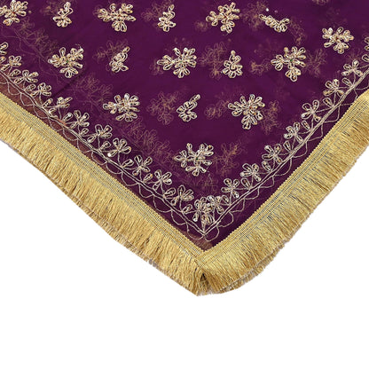 Indian Vintage Purple Dupatta Pure Georgette silk Long Stole Hand Embroidered Scarves Stole Veil Wrap Sequins Dabka/ Zardozi