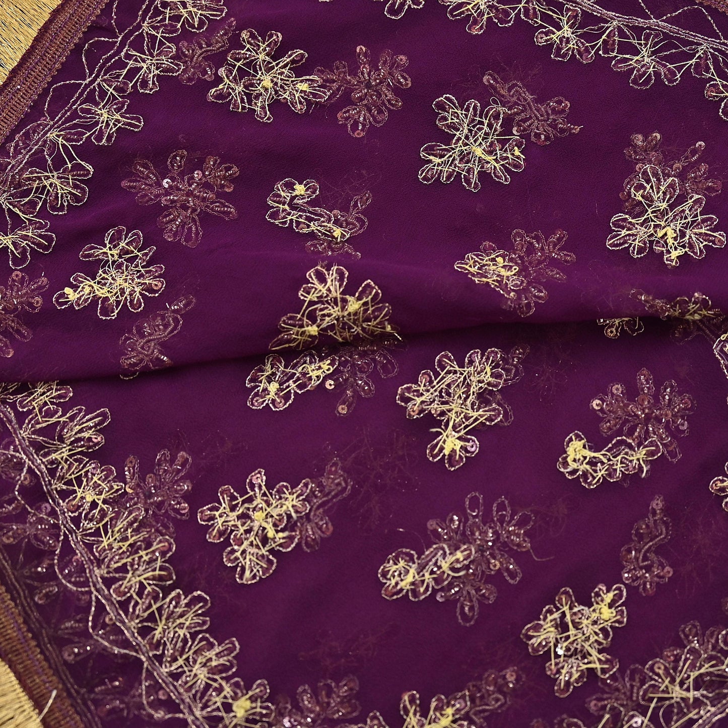 Indian Vintage Purple Dupatta Pure Georgette silk Long Stole Hand Embroidered Scarves Stole Veil Wrap Sequins Dabka/ Zardozi