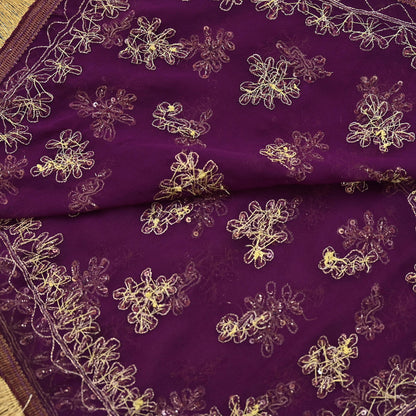 Indian Vintage Purple Dupatta Pure Georgette silk Long Stole Hand Embroidered Scarves Stole Veil Wrap Sequins Dabka/ Zardozi