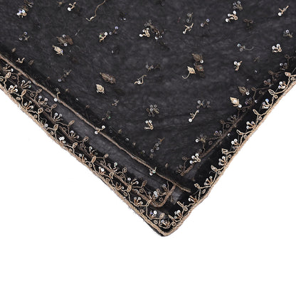 Indian Vintage Black Dupatta Net Mesh Long Stole Hand Embroidered Scarves  Zardozi Zari Sequins Hijab Veil wrap Boho