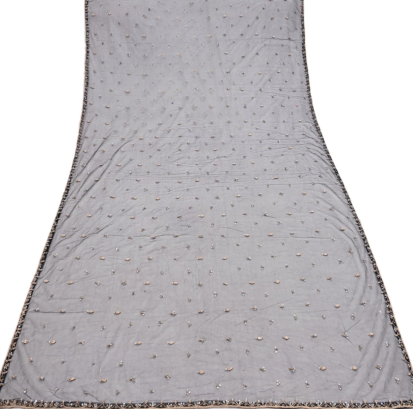 Indian Vintage Black Dupatta Net Mesh Long Stole Hand Embroidered Scarves  Zardozi Zari Sequins Hijab Veil wrap Boho