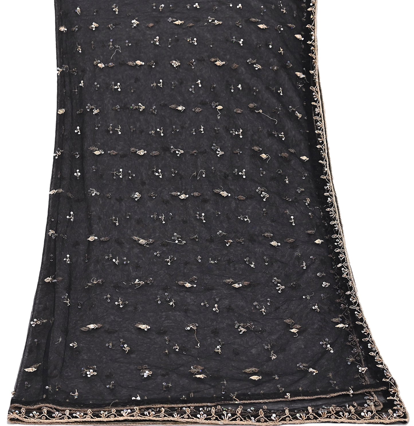 Indian Vintage Black Dupatta Net Mesh Long Stole Hand Embroidered Scarves  Zardozi Zari Sequins Hijab Veil wrap Boho