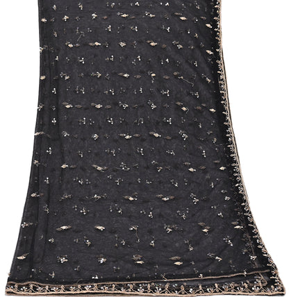 Indian Vintage Black Dupatta Net Mesh Long Stole Hand Embroidered Scarves  Zardozi Zari Sequins Hijab Veil wrap Boho