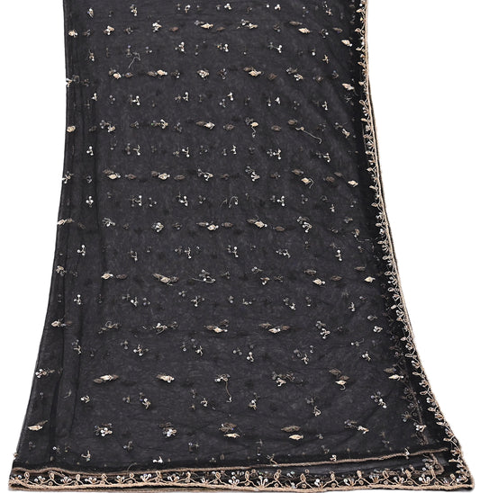 Indian Vintage Black Dupatta Net Mesh Long Stole Hand Embroidered Scarves  Zardozi Zari Sequins Hijab Veil wrap Boho