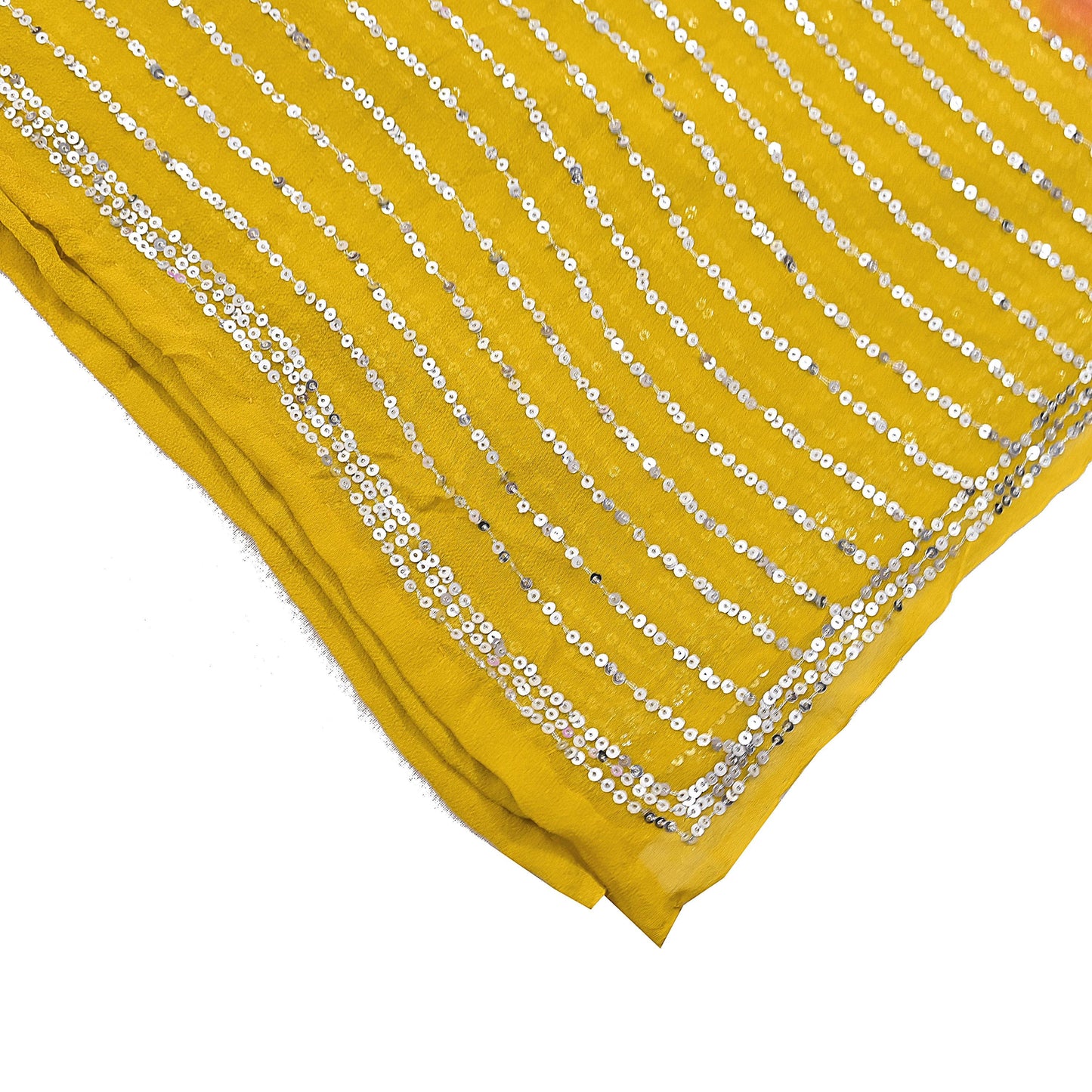 Indian Vintage Yellow & Pink Dupatta Pure Georgette silk Long Stole Hand Embroidered Scarves Stole Veil Wrap Sequins