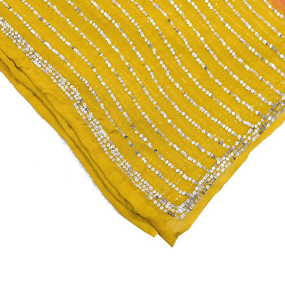 Indian Vintage Yellow & Pink Dupatta Pure Georgette silk Long Stole Hand Embroidered Scarves Stole Veil Wrap Sequins