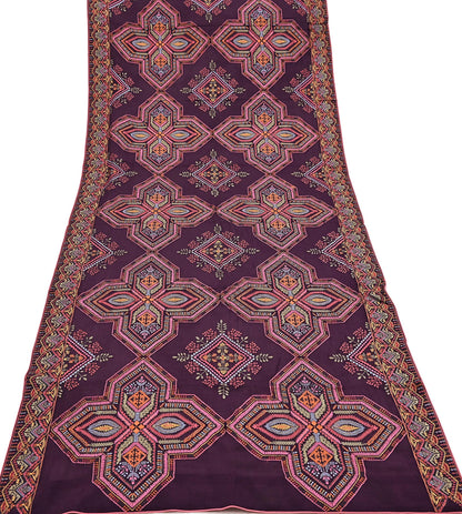 Indian Vintage Dark Maroon Dupatta Long Stole Blend silk Embroidered Scarves Veil Scarf Wrap Hippie Boho Soft Floral