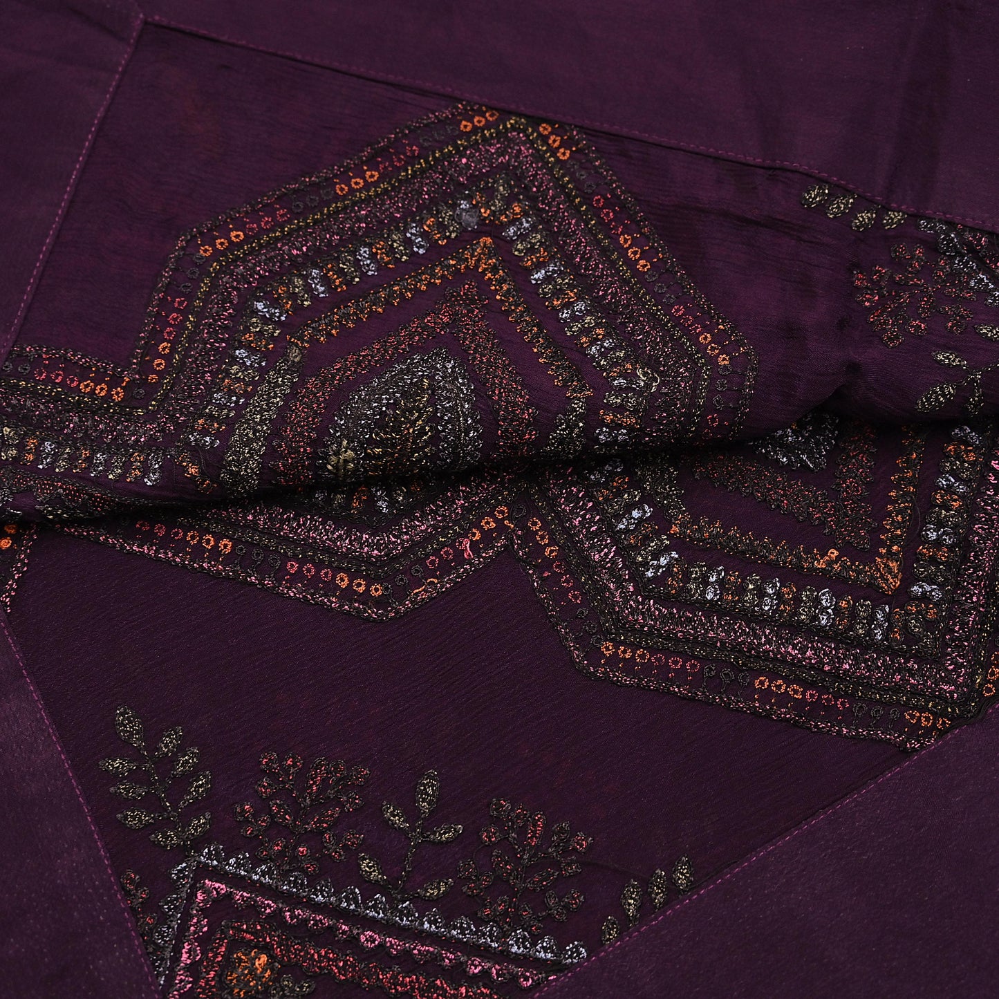 Indian Vintage Dark Maroon Dupatta Long Stole Blend silk Embroidered Scarves Veil Scarf Wrap Hippie Boho Soft Floral