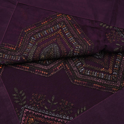 Indian Vintage Dark Maroon Dupatta Long Stole Blend silk Embroidered Scarves Veil Scarf Wrap Hippie Boho Soft Floral