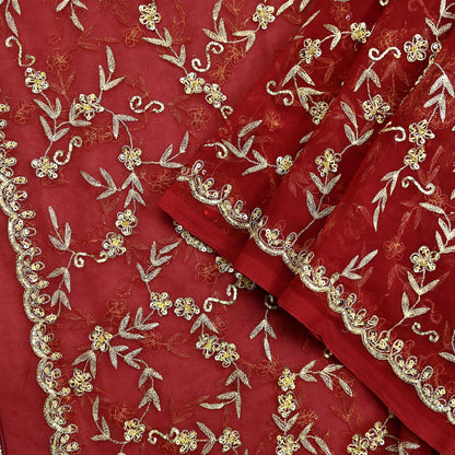 Indian Vintage Heavy Bridal Tomato Red Dupatta Pure Georgette Silk Long Stole Hand Embroidered Scarf Zardozi/Dabka Wedding red Hijab veil