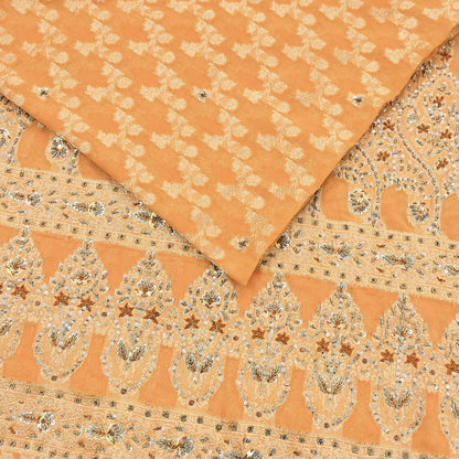 Indian Vintage Heavy Saffron Saree Georgette Hand Embroidered Sari Craft Fabric 6Yd Sewing Soft Ethnic Zari Dress Making wedding Sari