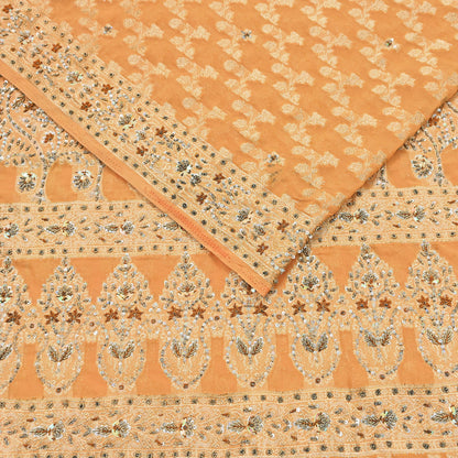 Indian Vintage Heavy Saffron Saree Georgette Hand Embroidered Sari Craft Fabric 6Yd Sewing Soft Ethnic Zari Dress Making wedding Sari