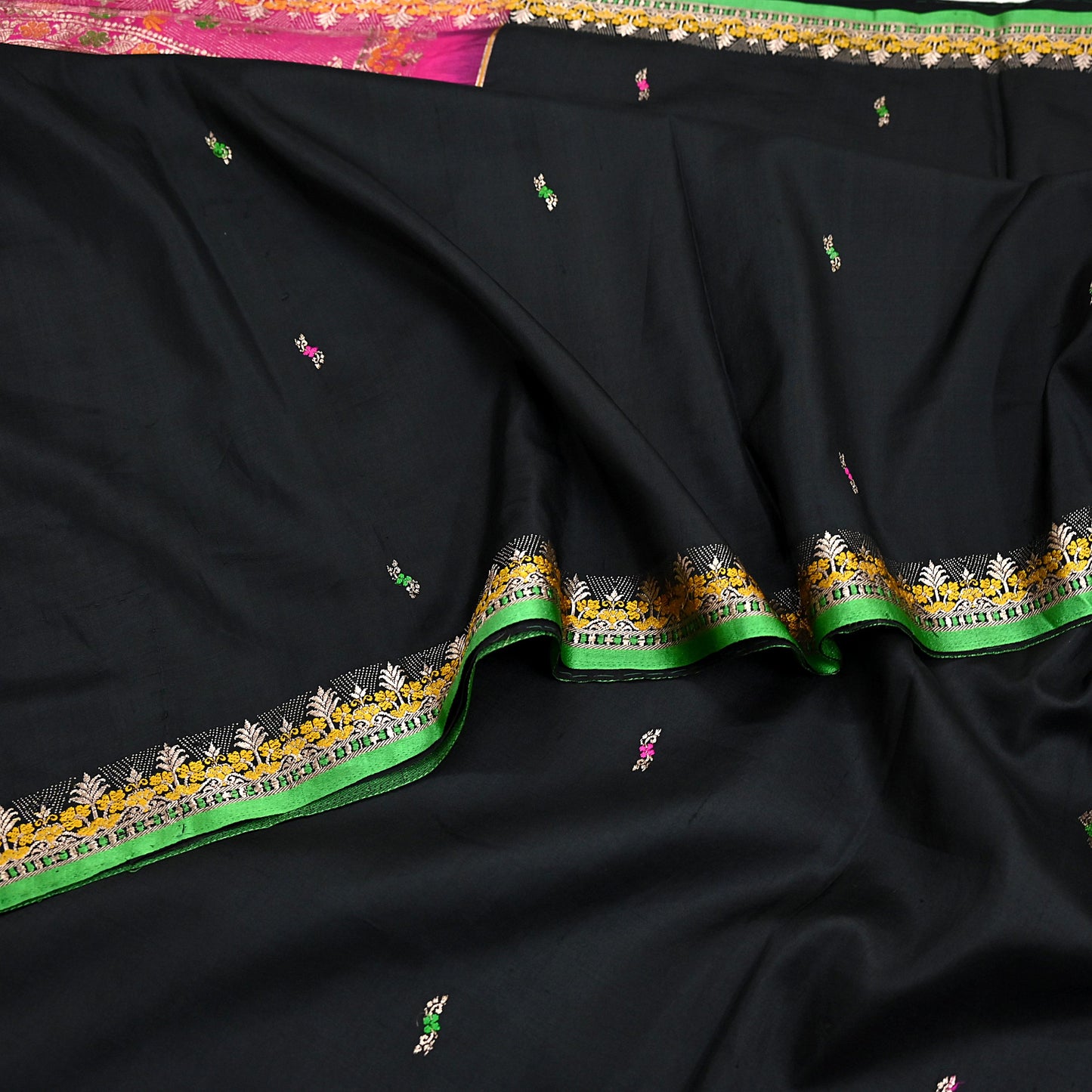Indian Vintage Sari Green & Pink Hand Woven Sarees 100% Pure Silk Zari 5Yd Craft Fabric Sewing Dress making Quilting Crafting