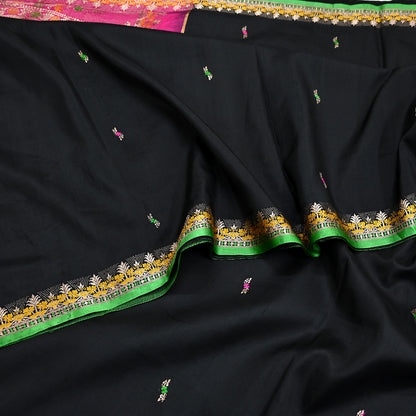 Indian Vintage Sari Green & Pink Hand Woven Sarees 100% Pure Silk Zari 5Yd Craft Fabric Sewing Dress making Quilting Crafting