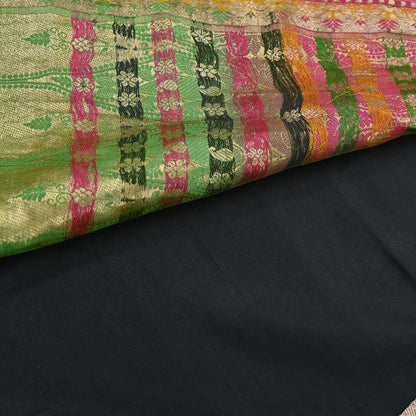 Indian Vintage Sari Green & Pink Hand Woven Sarees 100% Pure Silk Zari 5Yd Craft Fabric Sewing Dress making Quilting Crafting