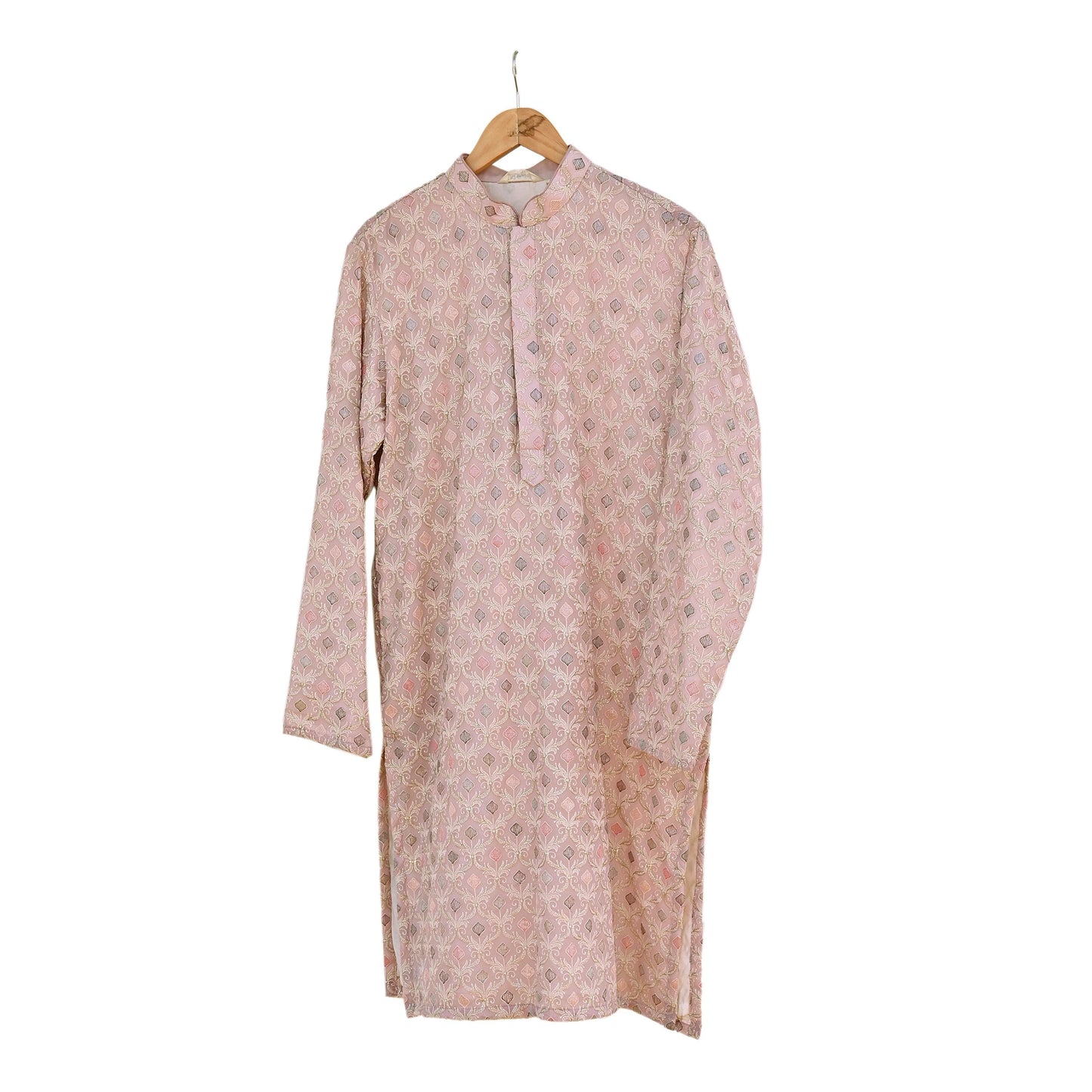 Vintage PInk & Georgette Sherwani Embroidered Mens Wedding Coat Indian Groom Outfit Bandhgala Royal Wear