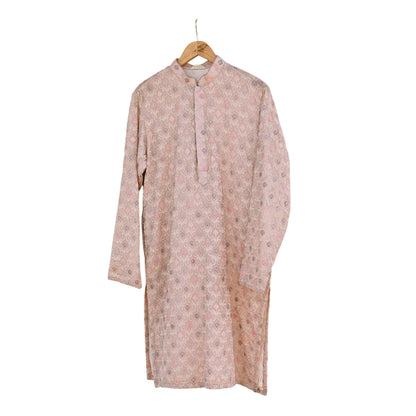 Vintage PInk & Georgette Sherwani Embroidered Mens Wedding Coat Indian Groom Outfit Bandhgala Royal Wear