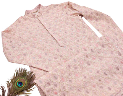 Vintage PInk & Georgette Sherwani Embroidered Mens Wedding Coat Indian Groom Outfit Bandhgala Royal Wear