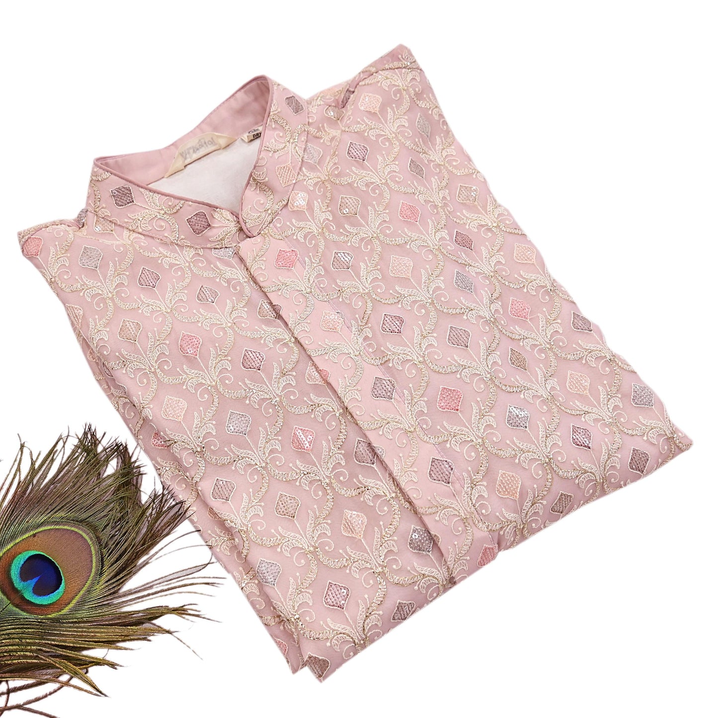 Vintage PInk & Georgette Sherwani Embroidered Mens Wedding Coat Indian Groom Outfit Bandhgala Royal Wear