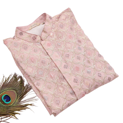 Vintage PInk & Georgette Sherwani Embroidered Mens Wedding Coat Indian Groom Outfit Bandhgala Royal Wear