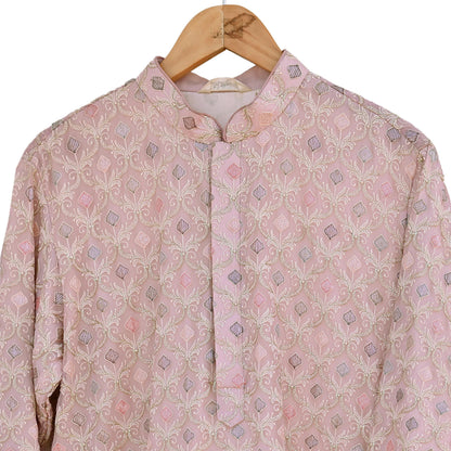 Vintage PInk & Georgette Sherwani Embroidered Mens Wedding Coat Indian Groom Outfit Bandhgala Royal Wear