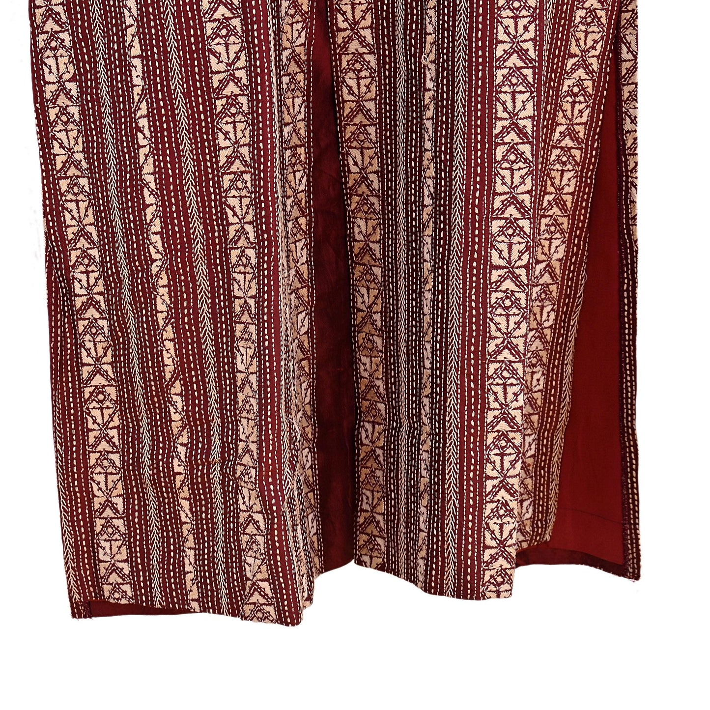 Vintage Kantha Silk Kurta Rusty Red Hand Embroidered Mens Indian Ethnic Kurta Boho Festival Long Kurta Dress