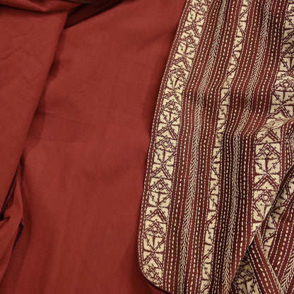 Vintage Kantha Silk Kurta Rusty Red Hand Embroidered Mens Indian Ethnic Kurta Boho Festival Long Kurta Dress