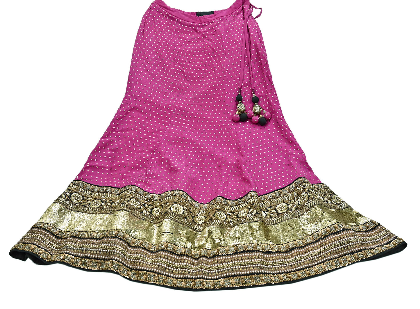 Indian Vintage Heavy Rani PInk Pure Crepe Silk Hand Embroidered Lehenga/Skirt By Designer Sabyasachi Bridal Wear Dabka/ Zardozi