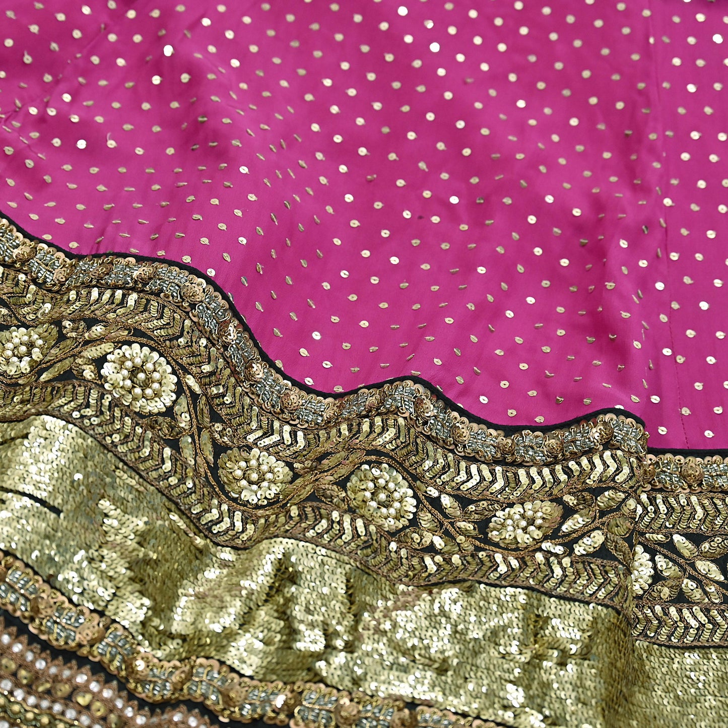 Indian Vintage Heavy Rani PInk Pure Crepe Silk Hand Embroidered Lehenga/Skirt By Designer Sabyasachi Bridal Wear Dabka/ Zardozi