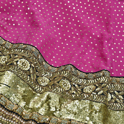 Indian Vintage Heavy Rani PInk Pure Crepe Silk Hand Embroidered Lehenga/Skirt By Designer Sabyasachi Bridal Wear Dabka/ Zardozi