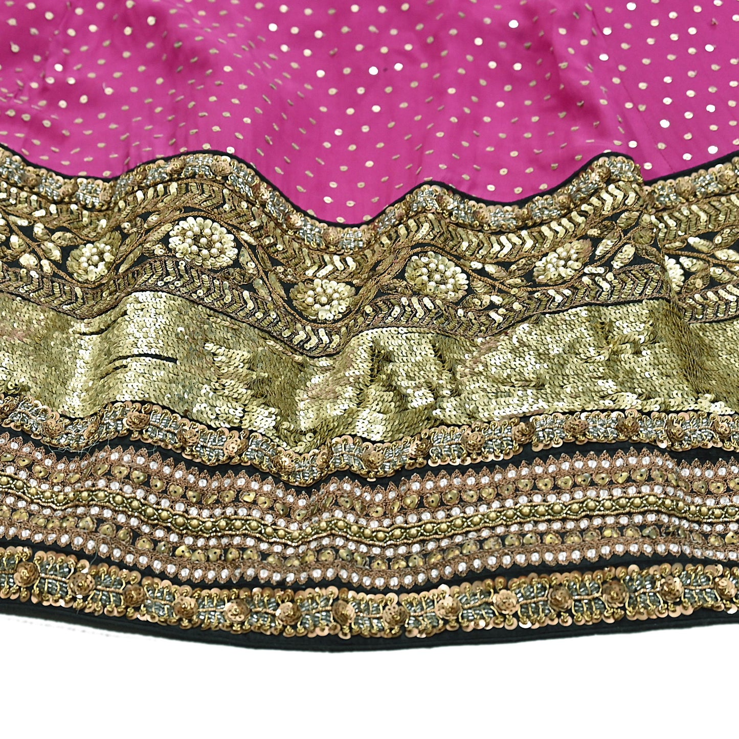 Indian Vintage Heavy Rani PInk Pure Crepe Silk Hand Embroidered Lehenga/Skirt By Designer Sabyasachi Bridal Wear Dabka/ Zardozi