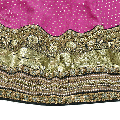 Indian Vintage Heavy Rani PInk Pure Crepe Silk Hand Embroidered Lehenga/Skirt By Designer Sabyasachi Bridal Wear Dabka/ Zardozi