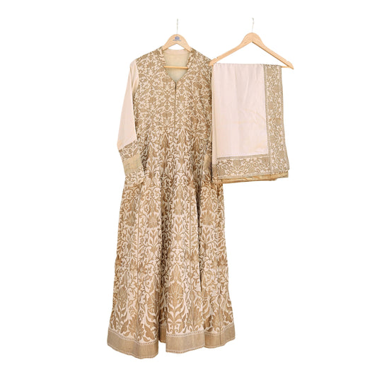 Vintage IVory Woven zari Work Khadi Silk Suit Set, Hand Embroidered Indian Kurta Dupatta, Party Wear Ethnic Outfit