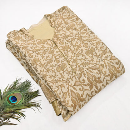 Vintage IVory Woven zari Work Khadi Silk Suit Set, Hand Embroidered Indian Kurta Dupatta, Party Wear Ethnic Outfit