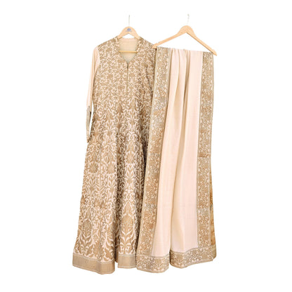 Vintage IVory Woven zari Work Khadi Silk Suit Set, Hand Embroidered Indian Kurta Dupatta, Party Wear Ethnic Outfit