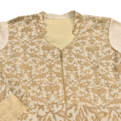 Vintage IVory Woven zari Work Khadi Silk Suit Set, Hand Embroidered Indian Kurta Dupatta, Party Wear Ethnic Outfit
