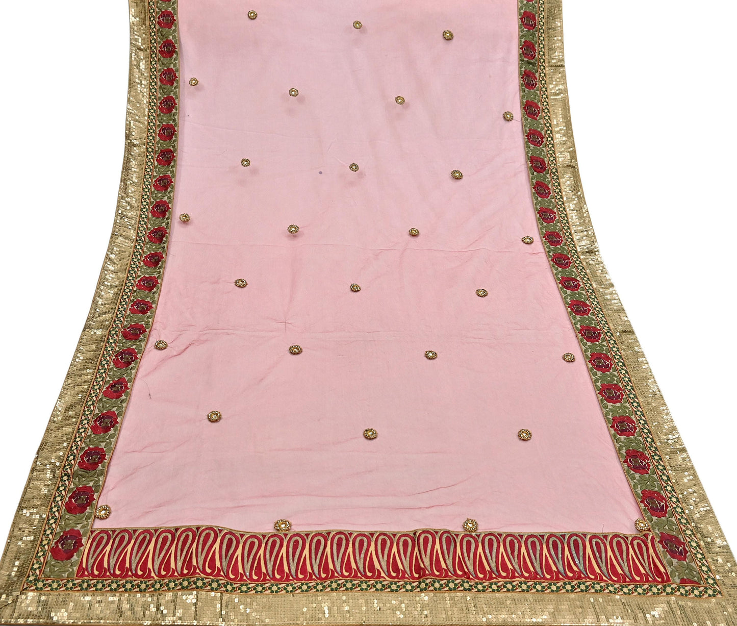 Indian Vintage Beige & Red Net/Mesh Hand Embroidered Lehenga 2pcs Set Bridal Party Wear With Blouse/Dupatta Bollywood Lehenga Zardozi/ Dabka