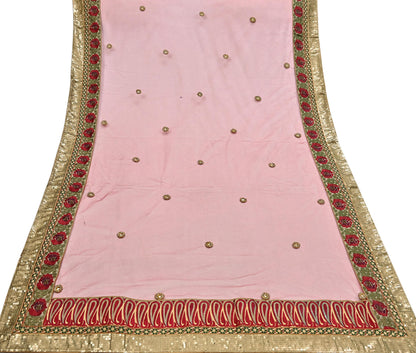 Indian Vintage Beige & Red Net/Mesh Hand Embroidered Lehenga 2pcs Set Bridal Party Wear With Blouse/Dupatta Bollywood Lehenga Zardozi/ Dabka