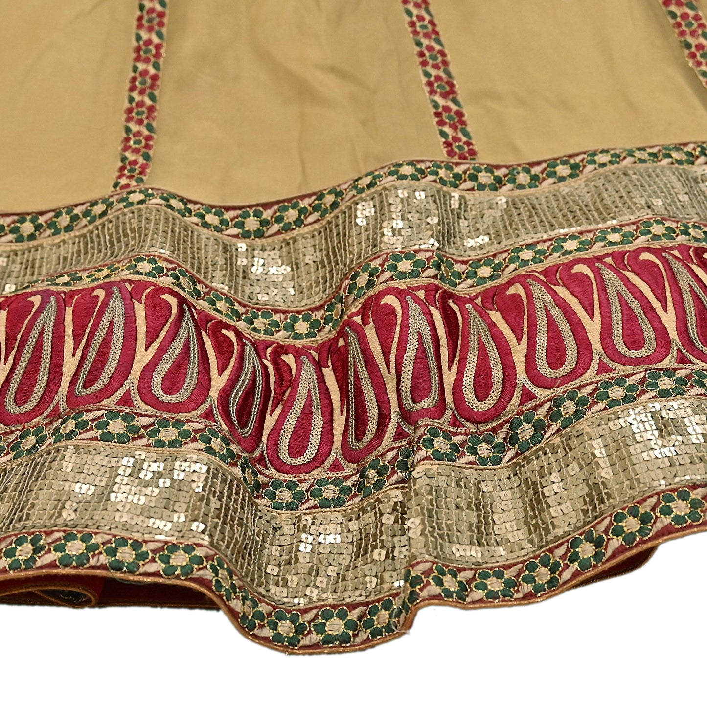 Indian Vintage Beige Net Hand Embroidered Skirt Bridal Party Wear Bollywood Lehenga Zardozi/ Dabka, Zari